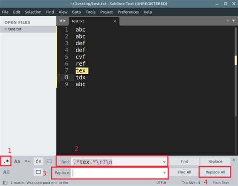 sublime text filter lines containing|Search and Replace .